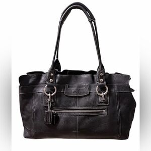 Coach Penelope Black Pebbled Leather Double Handles Satchel Shoulder Bag